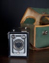 Very old famous Vrede box standard menis camera on dark black background