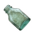 Very old green glass medicine bottle isolated on white. Looks hand blown.