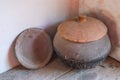 Very Old hand Thrown Pottery in a Garden Shed in Ecuador Royalty Free Stock Photo