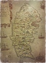 Very old image map of Rhodes island of interesting design that has been preserved and is in the museum of Rhodes in Greece