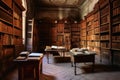 A very old library with many old books created with generative AI technology Royalty Free Stock Photo