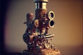 a very old looking looking machine with a telescope on top of it\'s stand and a clock on the side of Royalty Free Stock Photo