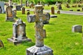 Very old moss covered broken statue / headstone in a cemetery