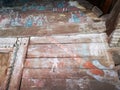 Very old painting on the wall of a wooden church