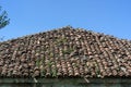 Very old red tile on old house roof in nature Royalty Free Stock Photo