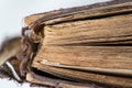 Very old religious book  pages background. Close up Royalty Free Stock Photo