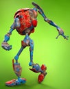 Very old robot running green background