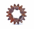 Very old rusted and dusted cogwheel isolated on white background Royalty Free Stock Photo