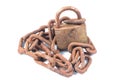 Very old rusted lock and chain Royalty Free Stock Photo