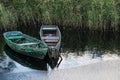 Very old rustic rowboats in water Royalty Free Stock Photo