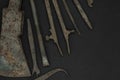 Very Old and Rusty Tools on Black Background with Free Space Royalty Free Stock Photo