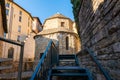 Very old Tempietto of Santa Croce hidden octagonal Romanesque chapel from 11st century in Citta Alta, Bergamo, Italy