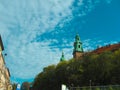 Very old tower of Wawel castle Polish kings castle famous landmark in Krakow, Poland. Medieval castle in Europe