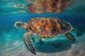 very old turtle swimming in crystal-clear blue water