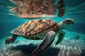 very old turtle swimming in crystal-clear blue water