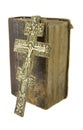 Very old vintage bible and big church cross Royalty Free Stock Photo