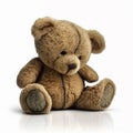 Very old vintage retro toy brown teddy bear isolated on white close-up Royalty Free Stock Photo