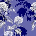 Very peri floral seamless pattern with close-up chrysanthemum.