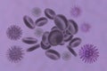 Very peri viruses and erythrocytes. Medical background. 3d illustration