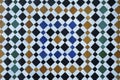 Very popular, colorful Zellige work, old Moroccan symmetrical tiling, mosaic wall in Marrakesh, Morocco