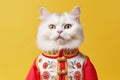 Very rich cute cat in bright clothes smiling proudly, concept of Fashion icon