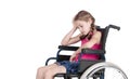 Very sad handicapped girl in a wheelchair