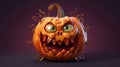 Very scary 3d Halloween pumpkins. Pumpkins 3d character. Holiday Halloween banner with pumpkin.