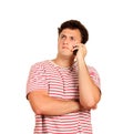 Very serious guy talking on the phone. emotional guy isolated on white background Royalty Free Stock Photo
