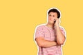 Very serious guy talking on the phone. emotional guy  Magazine collage style with trendy color Royalty Free Stock Photo