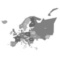 Very simplified infographical political map of Europe in grey color scheme. Simple geometric vector illustration