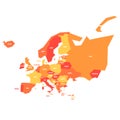 Very simplified infographical political map of Europe in orange color scheme. Simple geometric vector illustration