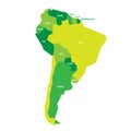 Very simplified infographical political map of South America in green colors. Simple geometric vector illustration
