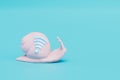 very slow internet connection. snail with wifi icon on blue background. copy paste. 3d render Royalty Free Stock Photo