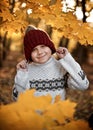 Very smiling child in the autumn park Royalty Free Stock Photo