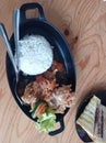 Very spicy Indonesian geprek chicken rice