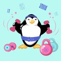 Strong Cartoon Penguin Keeps on with Workout