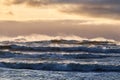 Very strong waves at high tide. Landscape with a storm in the sea