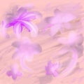 Colorful illustration in light purple, blue, pink,sparkling tropical flowers. Elegant design