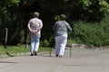 senior people relaxing in cloister park