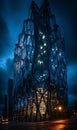 A very tall building with a lot of windows in iceland with faceted volumetric lighting. AI generated