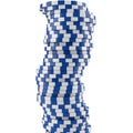 Tall Stack of Blue and White Checkered Casino Chips on White Background poker chips gambling Royalty Free Stock Photo