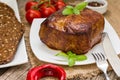 Very tasty cooked beef with spices and vegetables on wooden old table Royalty Free Stock Photo