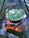 Field porridge on the fire and in the fresh air.