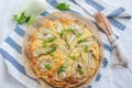 Very tasty light and fluffy fennel ricotta spring tart in gratin dish