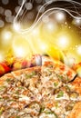 2 pizza in a pan with fresh and delicious topping Royalty Free Stock Photo