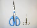 A very unique picture of two different size of scissors in white background