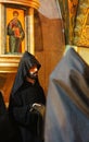 Very unusual black monks ritual in The Church of the Holy Sepulchre Royalty Free Stock Photo