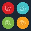 Very Useful Line Dollar Coin Icon On Four Color Round Options