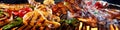 Very wide panorama banner of meat on a barbecue Royalty Free Stock Photo