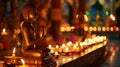 Vesak. Buddha sits around a large number of candles made by people with their own hands Royalty Free Stock Photo